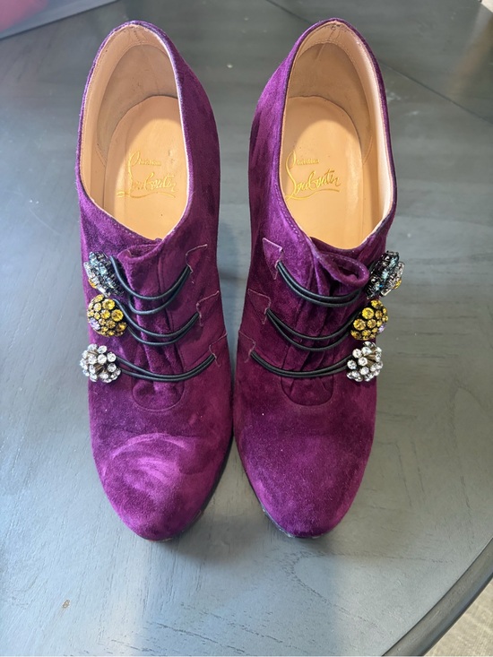 Christian Louboutin Shoes - Christian Louboutin Purple Suede Jeweled Lace-Up Booties